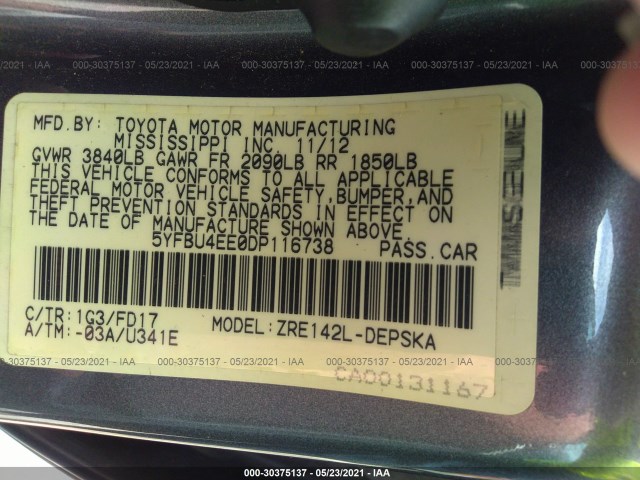 Photo 8 VIN: 5YFBU4EE0DP116738 - TOYOTA COROLLA 