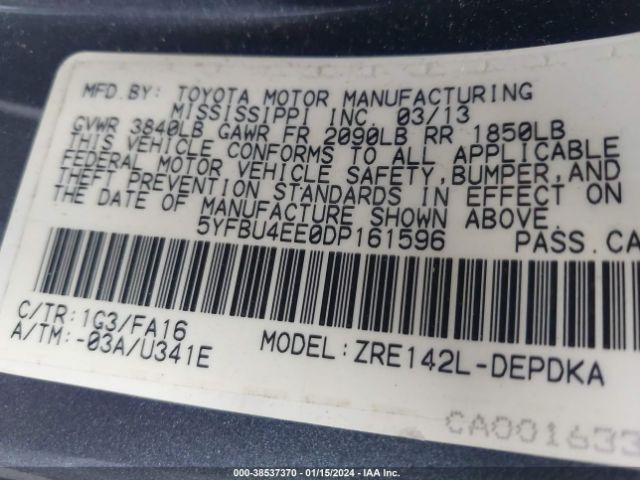 Photo 8 VIN: 5YFBU4EE0DP161596 - TOYOTA COROLLA 