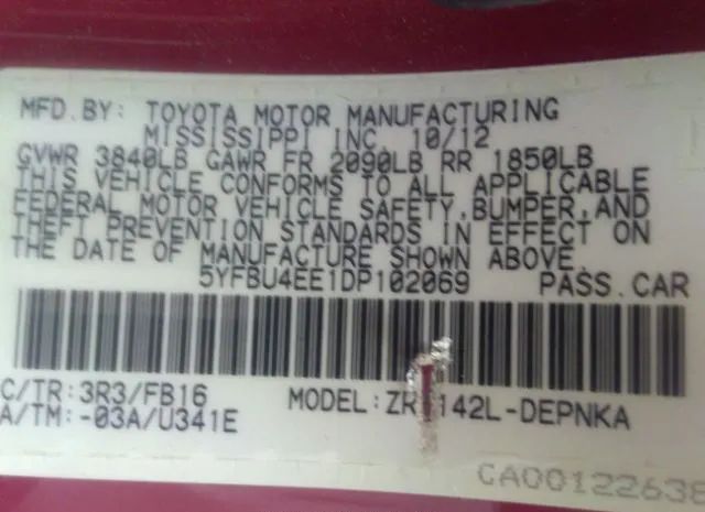 Photo 8 VIN: 5YFBU4EE1DP102069 - TOYOTA COROLLA 