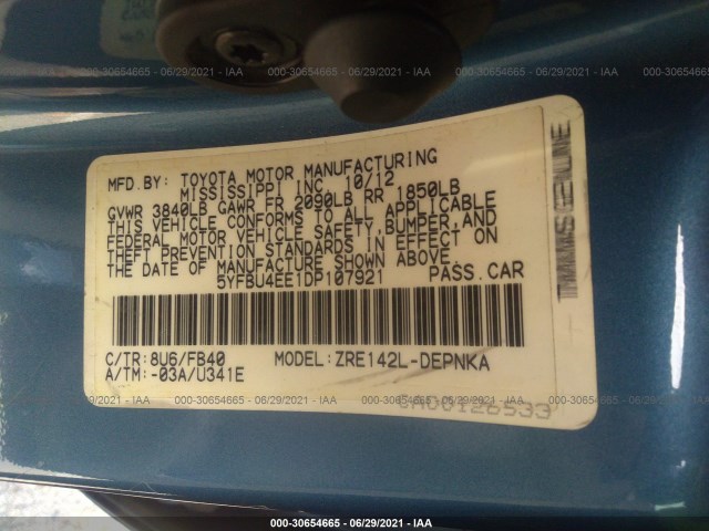 Photo 8 VIN: 5YFBU4EE1DP107921 - TOYOTA COROLLA 