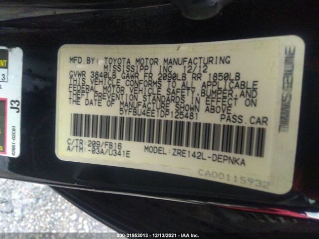 Photo 8 VIN: 5YFBU4EE1DP125481 - TOYOTA COROLLA 