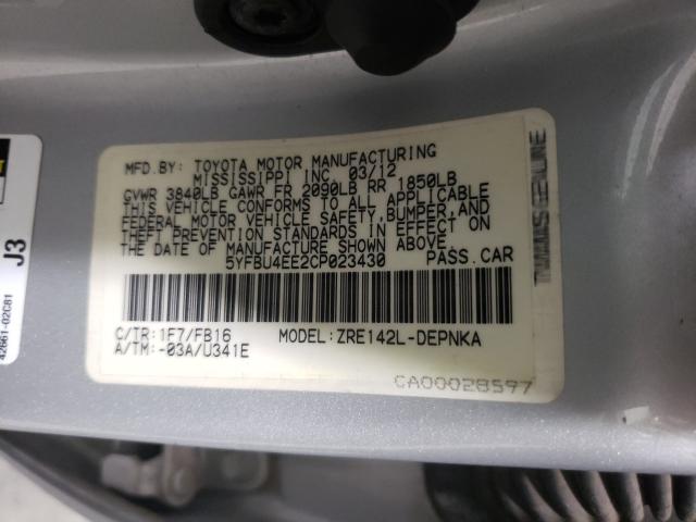 Photo 9 VIN: 5YFBU4EE2CP023430 - TOYOTA COROLLA BA 