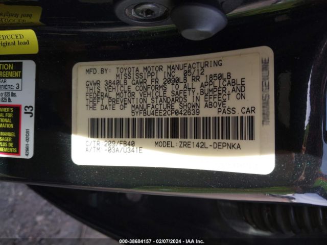 Photo 8 VIN: 5YFBU4EE2CP042639 - TOYOTA COROLLA 