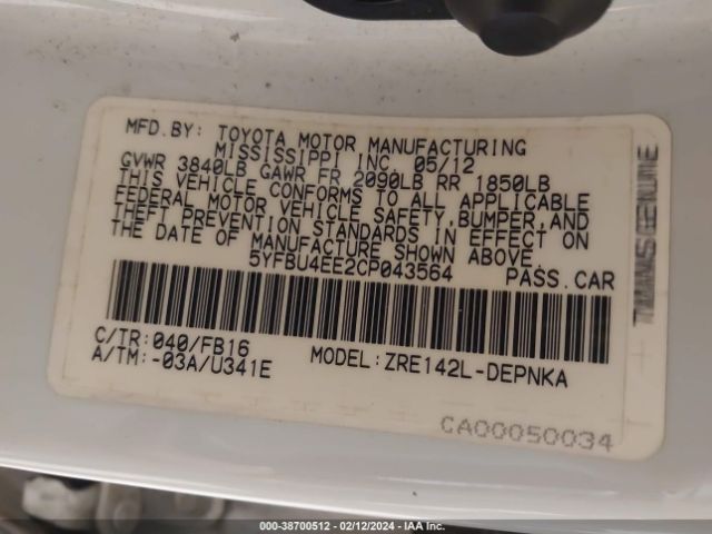 Photo 8 VIN: 5YFBU4EE2CP043564 - TOYOTA COROLLA 