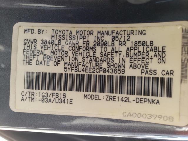 Photo 9 VIN: 5YFBU4EE2CP043659 - TOYOTA COROLLA BA 