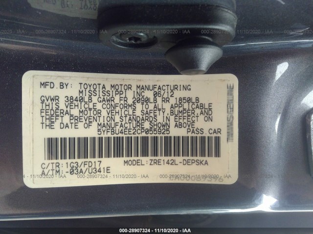 Photo 8 VIN: 5YFBU4EE2CP055925 - TOYOTA COROLLA 