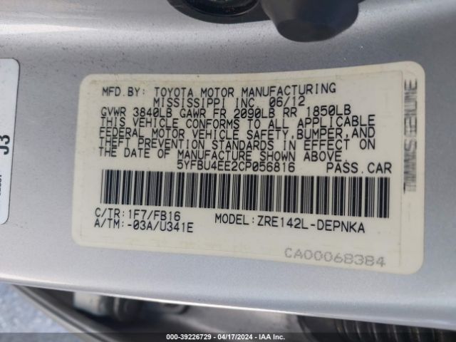 Photo 8 VIN: 5YFBU4EE2CP056816 - TOYOTA COROLLA 