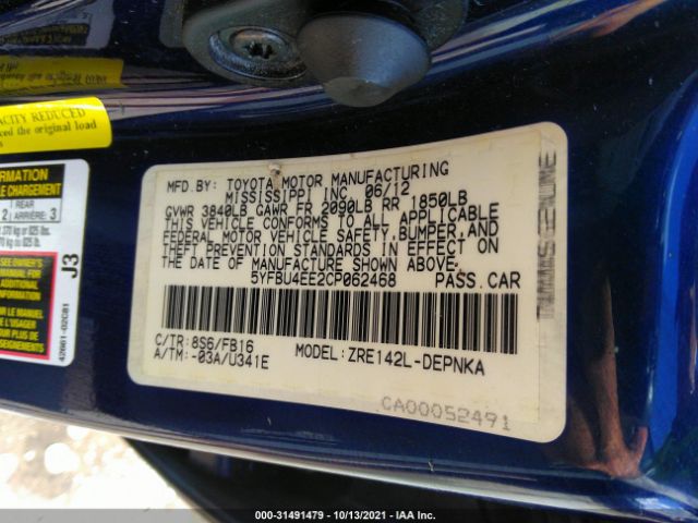 Photo 8 VIN: 5YFBU4EE2CP062468 - TOYOTA COROLLA 