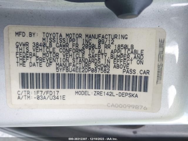 Photo 8 VIN: 5YFBU4EE2DP087582 - TOYOTA COROLLA 