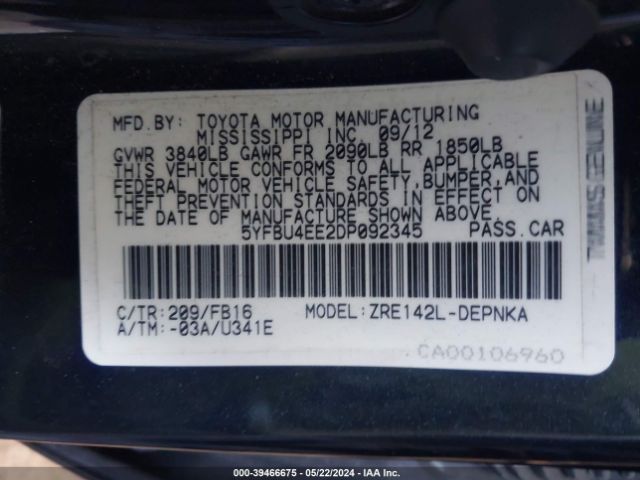 Photo 8 VIN: 5YFBU4EE2DP092345 - TOYOTA COROLLA 