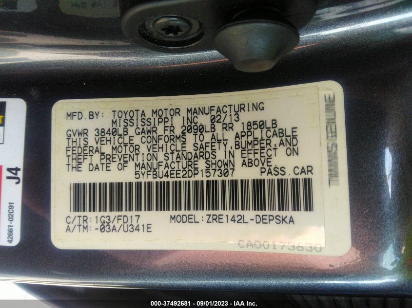 Photo 8 VIN: 5YFBU4EE2DP157307 - TOYOTA COROLLA 