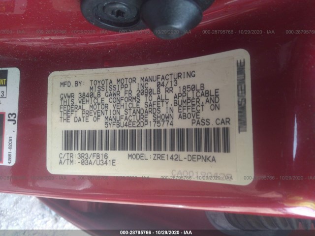 Photo 8 VIN: 5YFBU4EE2DP175774 - TOYOTA COROLLA 