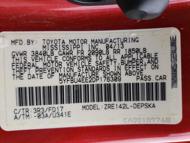 Photo 12 VIN: 5YFBU4EE2DP176309 - TOYOTA COROLLA 