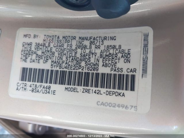 Photo 8 VIN: 5YFBU4EE2DP216209 - TOYOTA COROLLA 