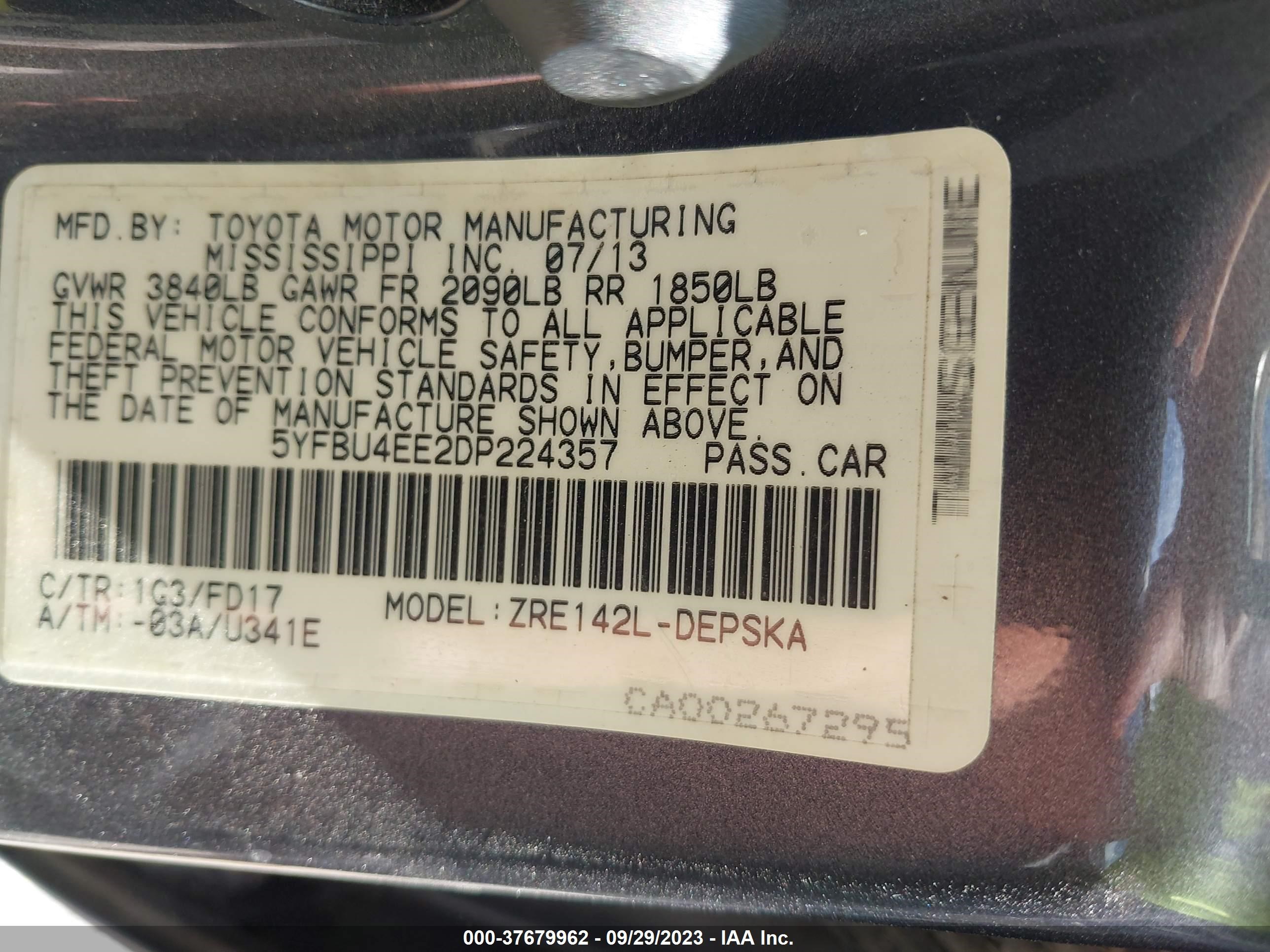 Photo 8 VIN: 5YFBU4EE2DP224357 - TOYOTA COROLLA 