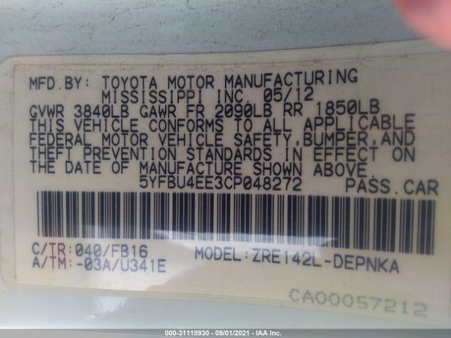 Photo 8 VIN: 5YFBU4EE3CP048272 - TOYOTA COROLLA 