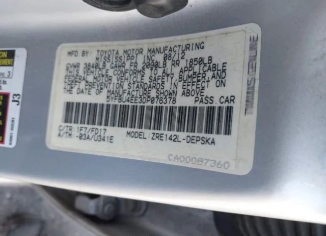 Photo 8 VIN: 5YFBU4EE3DP076378 - TOYOTA COROLLA 