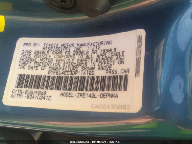 Photo 8 VIN: 5YFBU4EE3DP114109 - TOYOTA COROLLA 