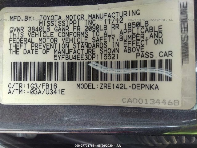 Photo 8 VIN: 5YFBU4EE3DP115521 - TOYOTA COROLLA 