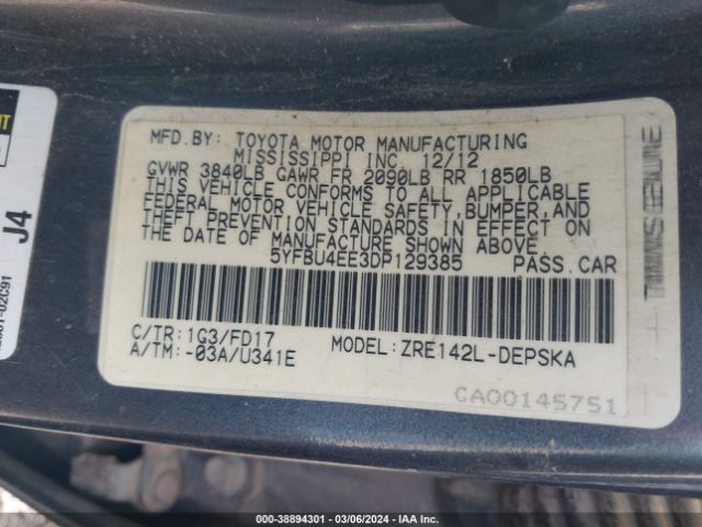 Photo 8 VIN: 5YFBU4EE3DP129385 - TOYOTA COROLLA 