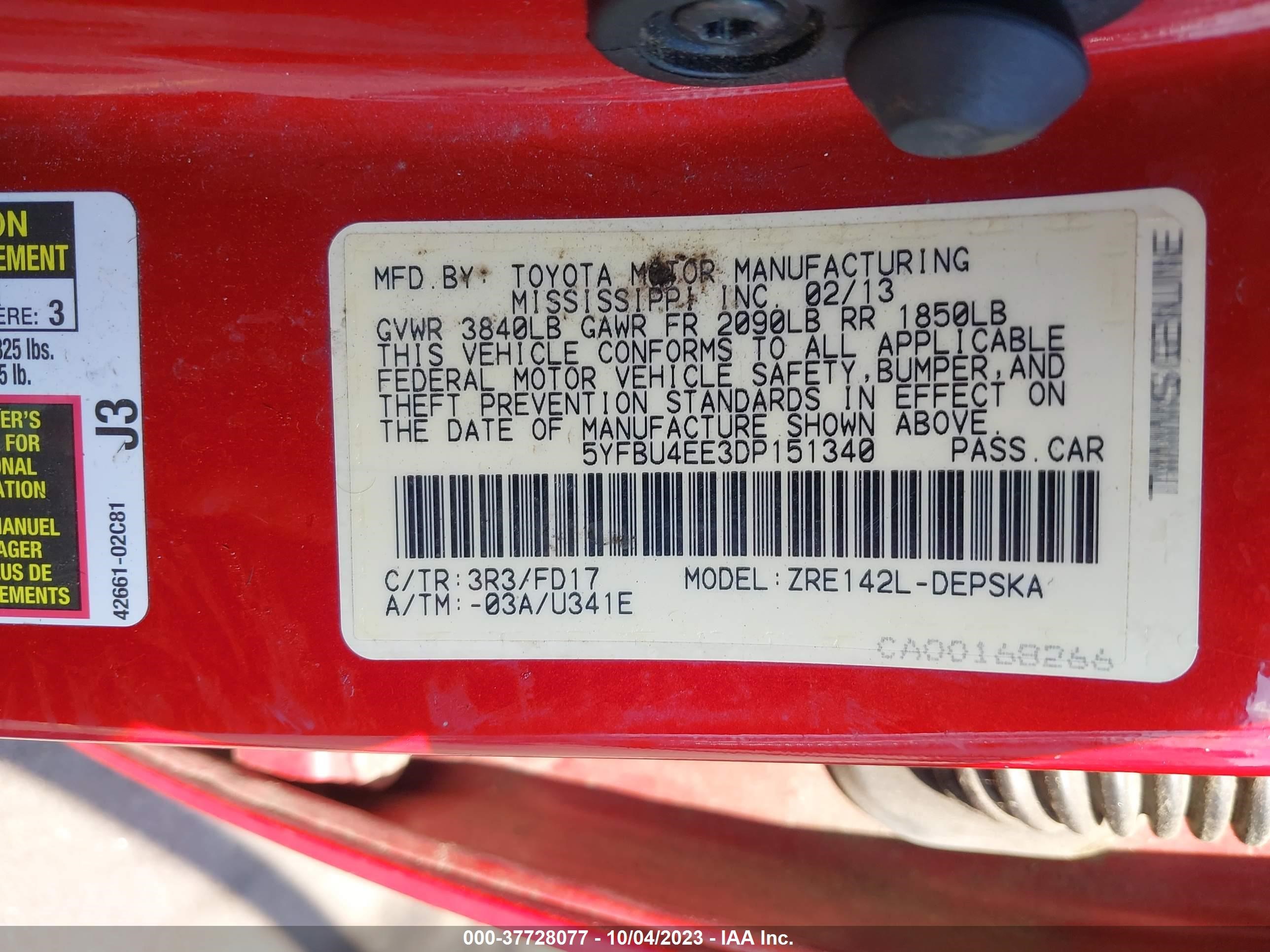 Photo 8 VIN: 5YFBU4EE3DP151340 - TOYOTA COROLLA 