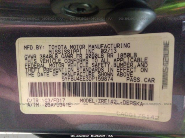 Photo 8 VIN: 5YFBU4EE3DP159874 - TOYOTA COROLLA 