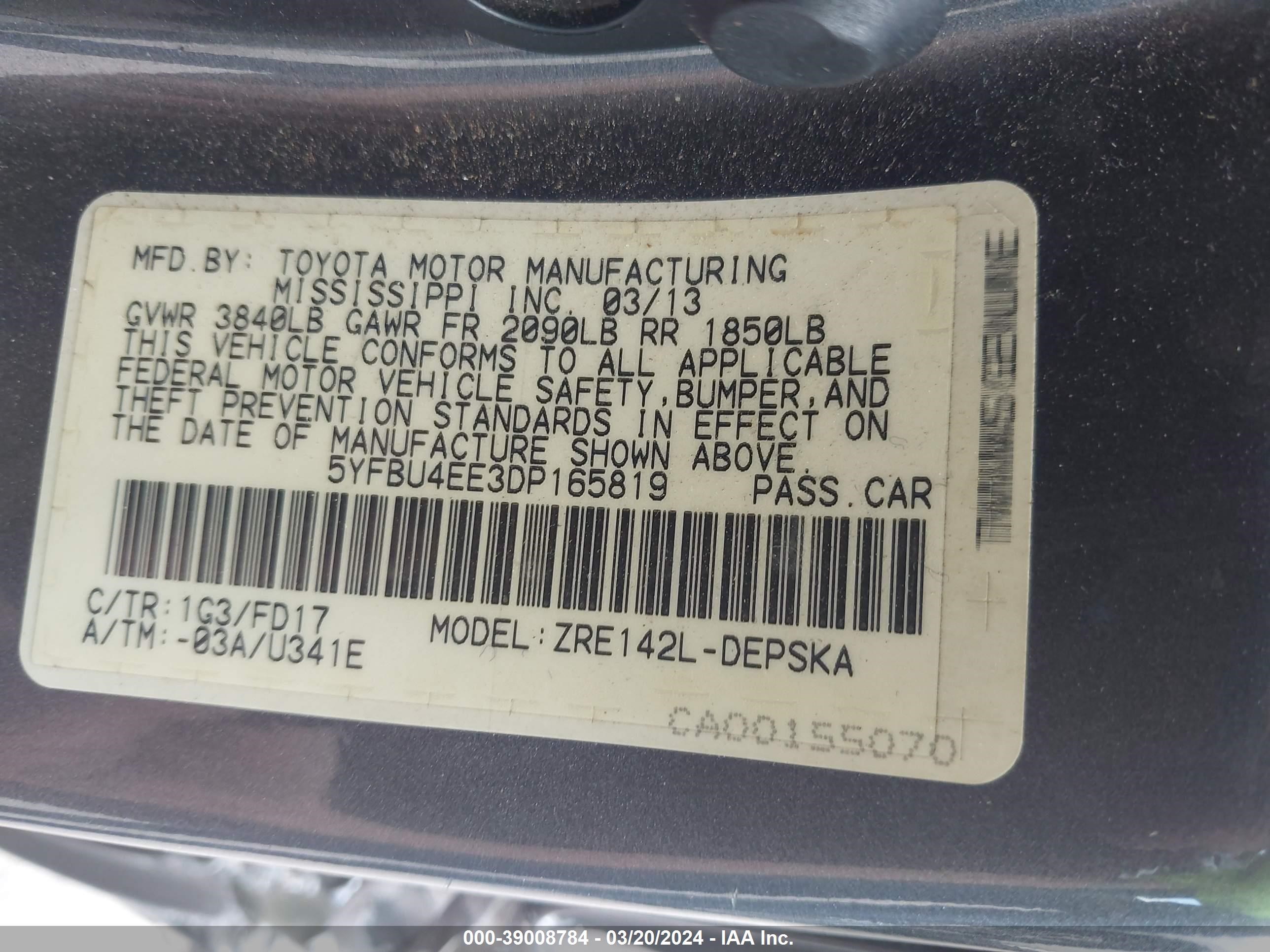 Photo 8 VIN: 5YFBU4EE3DP165819 - TOYOTA COROLLA 