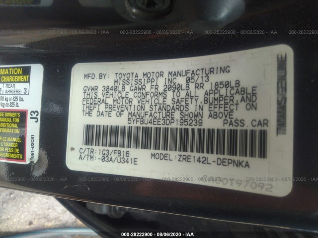 Photo 8 VIN: 5YFBU4EE3DP195239 - TOYOTA COROLLA 