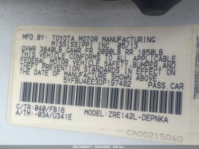 Photo 8 VIN: 5YFBU4EE3DP197492 - TOYOTA COROLLA 