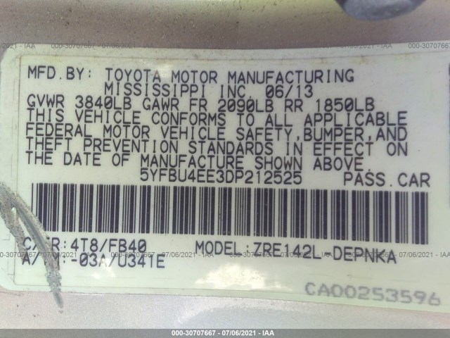 Photo 8 VIN: 5YFBU4EE3DP212525 - TOYOTA COROLLA 