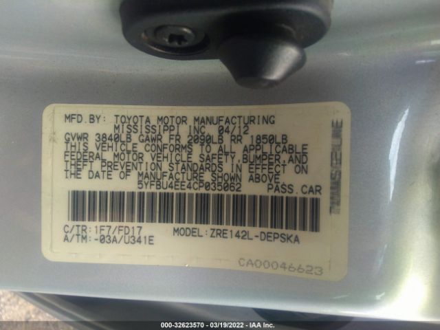 Photo 8 VIN: 5YFBU4EE4CP035062 - TOYOTA COROLLA 