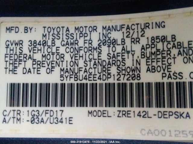 Photo 8 VIN: 5YFBU4EE4DP127208 - TOYOTA COROLLA 