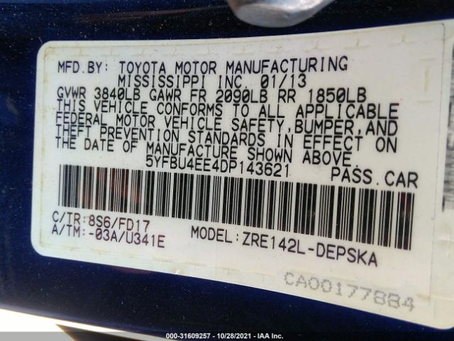 Photo 8 VIN: 5YFBU4EE4DP143621 - TOYOTA COROLLA 