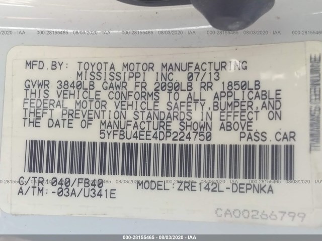 Photo 8 VIN: 5YFBU4EE4DP224750 - TOYOTA COROLLA 