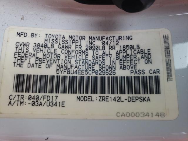 Photo 9 VIN: 5YFBU4EE5CP029626 - TOYOTA COROLLA BA 