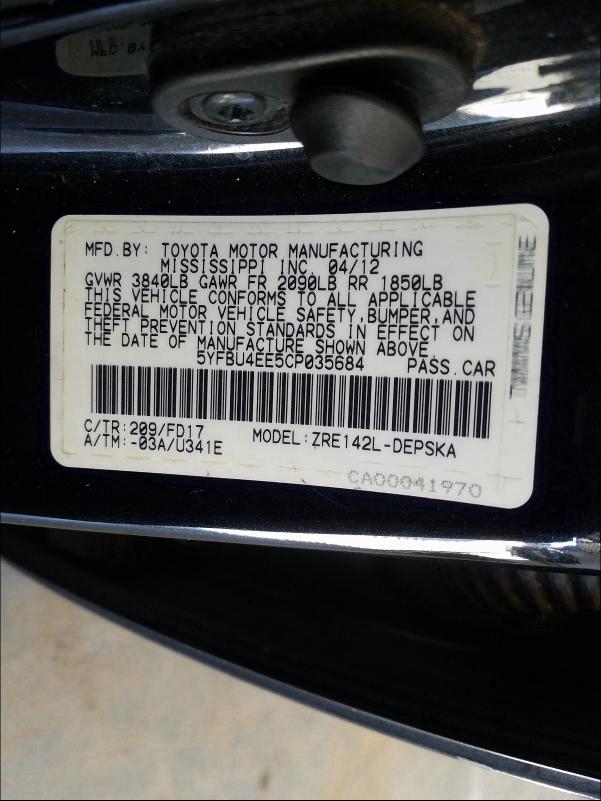 Photo 9 VIN: 5YFBU4EE5CP035684 - TOYOTA COROLLA BA 