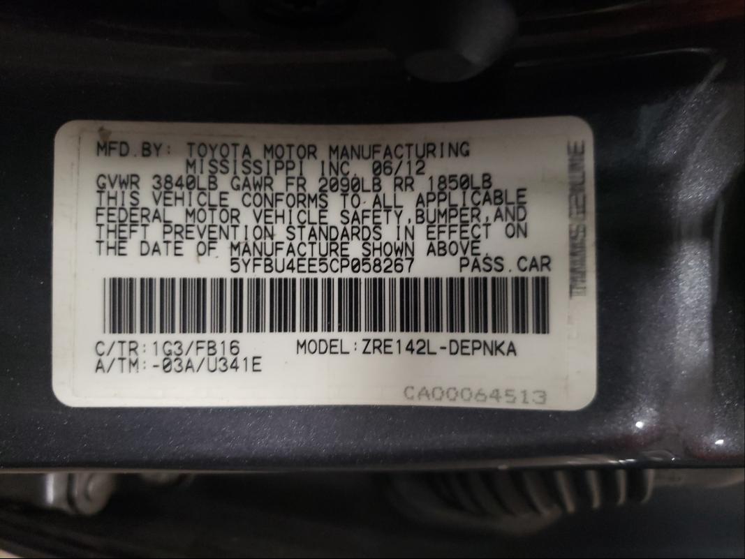 Photo 9 VIN: 5YFBU4EE5CP058267 - TOYOTA COROLLA BA 