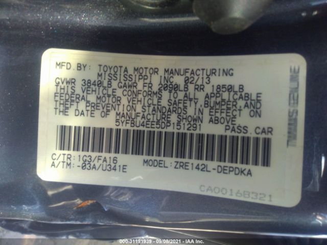 Photo 8 VIN: 5YFBU4EE5DP151291 - TOYOTA COROLLA 