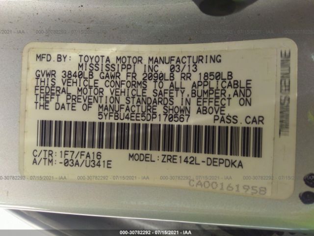 Photo 8 VIN: 5YFBU4EE5DP170567 - TOYOTA COROLLA 