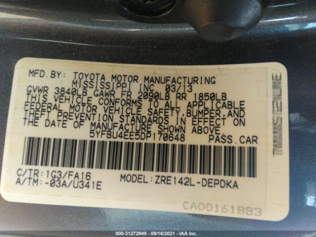 Photo 8 VIN: 5YFBU4EE5DP170648 - TOYOTA COROLLA 