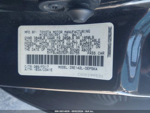 Photo 8 VIN: 5YFBU4EE5DP183755 - TOYOTA COROLLA 