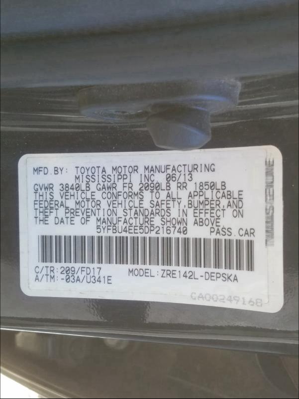 Photo 9 VIN: 5YFBU4EE5DP216740 - TOYOTA COROLLA BA 