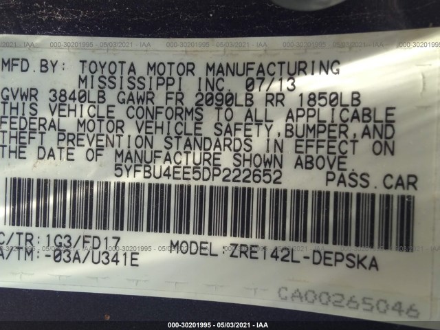 Photo 8 VIN: 5YFBU4EE5DP222652 - TOYOTA COROLLA 