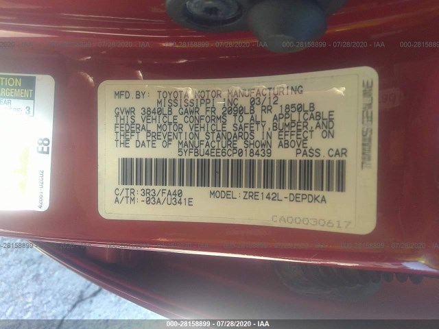 Photo 8 VIN: 5YFBU4EE6CP018439 - TOYOTA COROLLA 