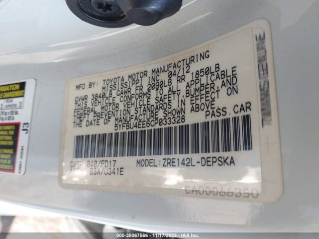 Photo 8 VIN: 5YFBU4EE6CP033328 - TOYOTA COROLLA 