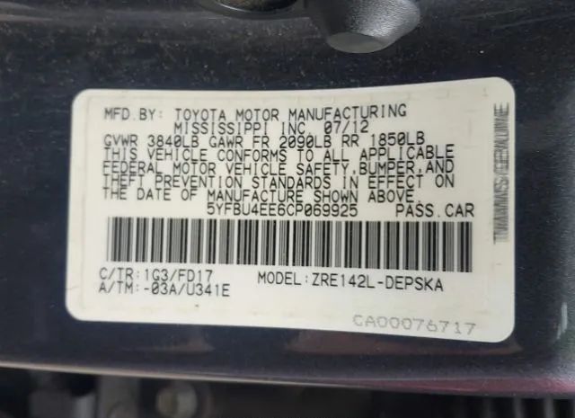 Photo 8 VIN: 5YFBU4EE6CP069925 - TOYOTA COROLLA 