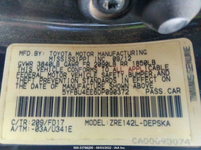 Photo 8 VIN: 5YFBU4EE6DP090372 - TOYOTA COROLLA 