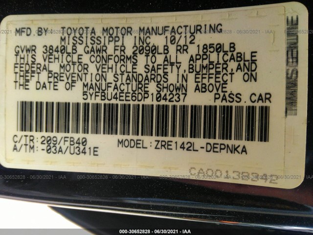 Photo 8 VIN: 5YFBU4EE6DP104237 - TOYOTA COROLLA 