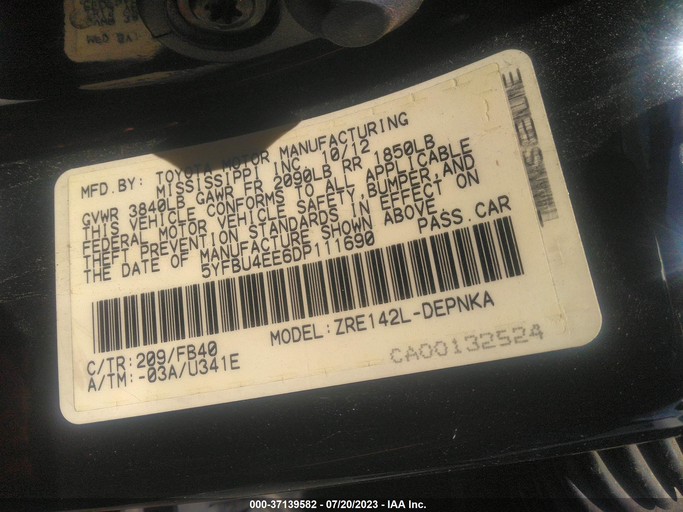 Photo 8 VIN: 5YFBU4EE6DP111690 - TOYOTA COROLLA 