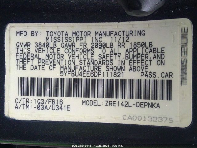 Photo 8 VIN: 5YFBU4EE6DP111821 - TOYOTA COROLLA 